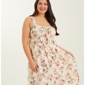 ARULA Cream Floral Maxi Dress with Pink & Green Accents
